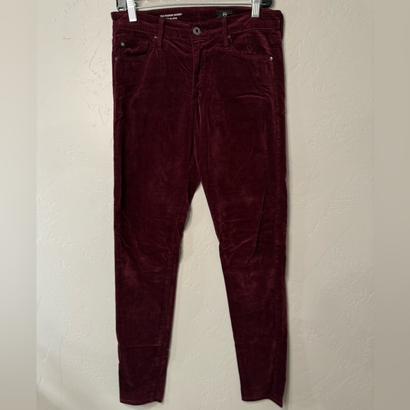 Ag Adriano Goldschmied Skinny High Rise Velvet Pants The Farrah Maroon SZ 28 R N - Picture 4 of 16